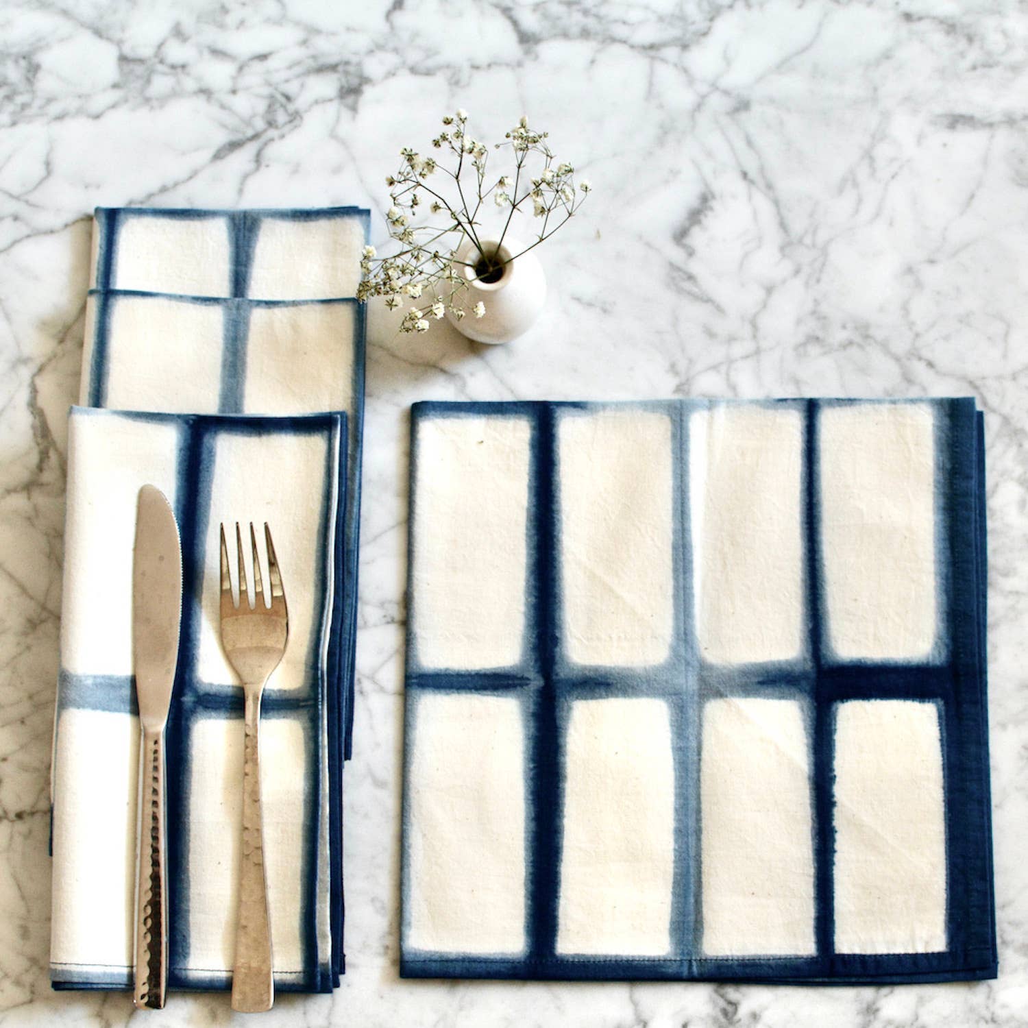 Indigo Cotton Dinner Cloth Napkins, Rectangle Design, SET OF 4