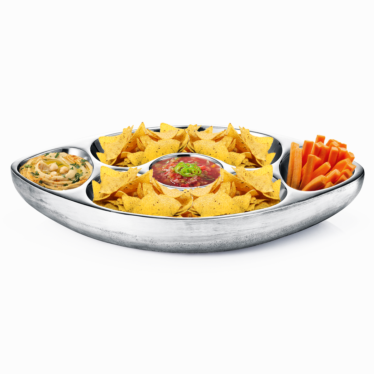Football Chip and Dip Serving Snack Bowl, Silver Brass