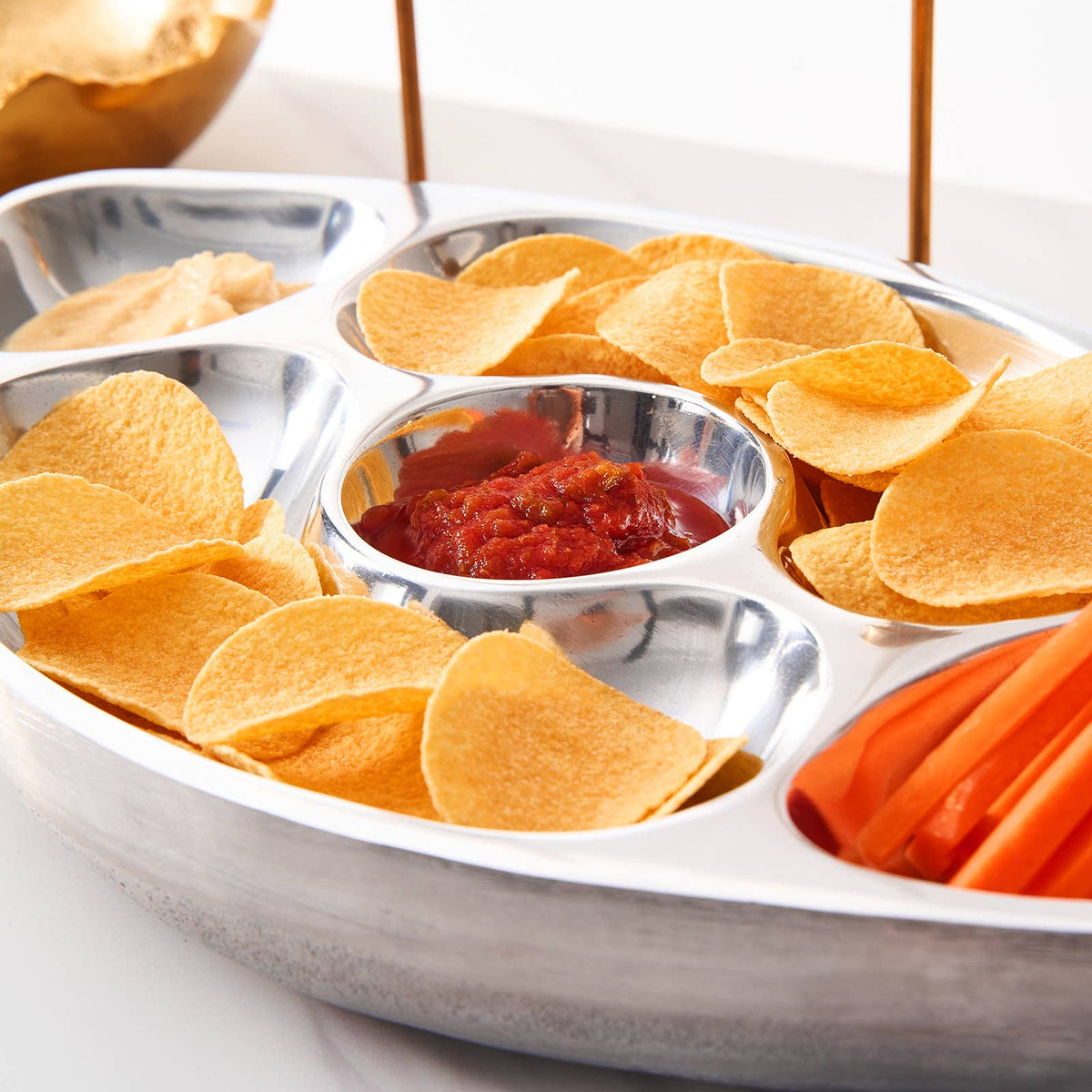 Football Chip and Dip Serving Snack Bowl, Silver Brass