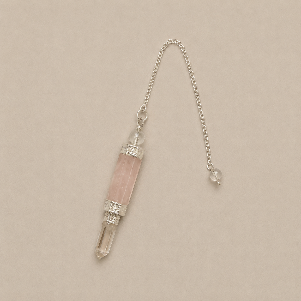 Rose Quartz &amp; Clear Quartz Crystal Point Pendulum