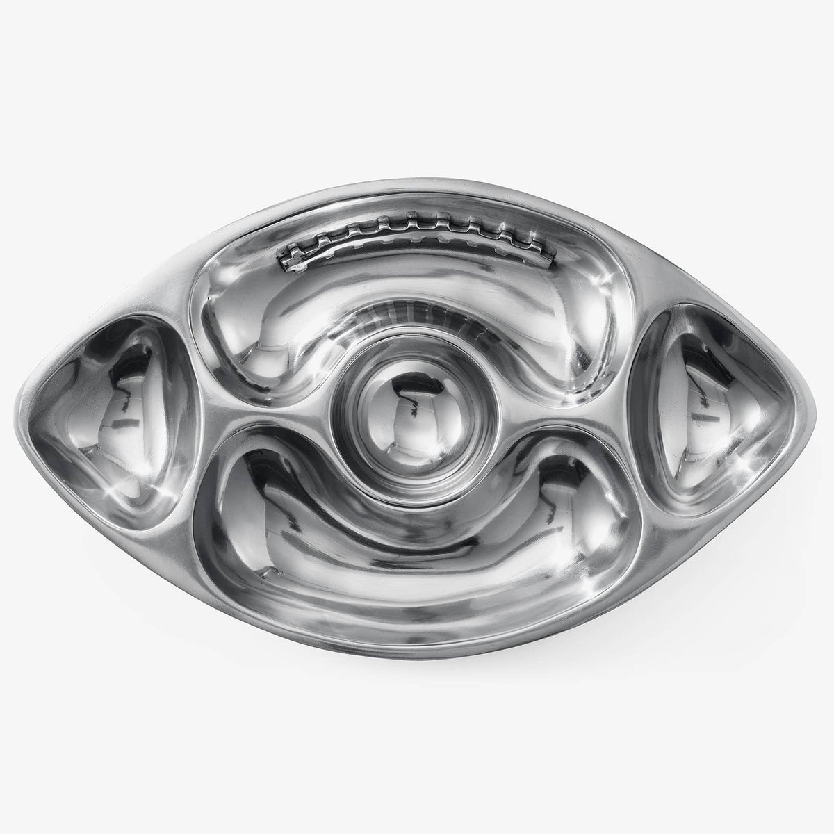 Football Chip and Dip Serving Snack Bowl, Silver Brass