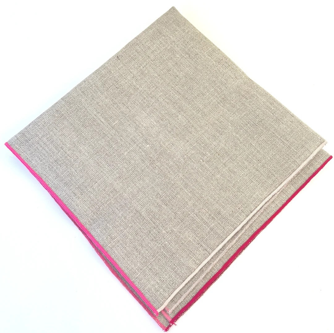 Set of 4 Napkins, Natural Linen (Pink Multi Hem) - Tisch New York