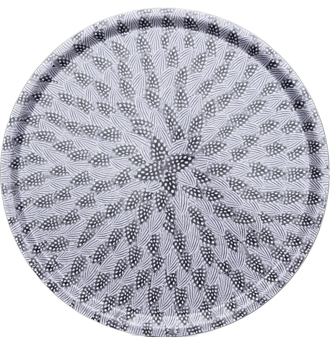 Tray, Large Round, Black &amp; White Dot Feather - Tisch New York