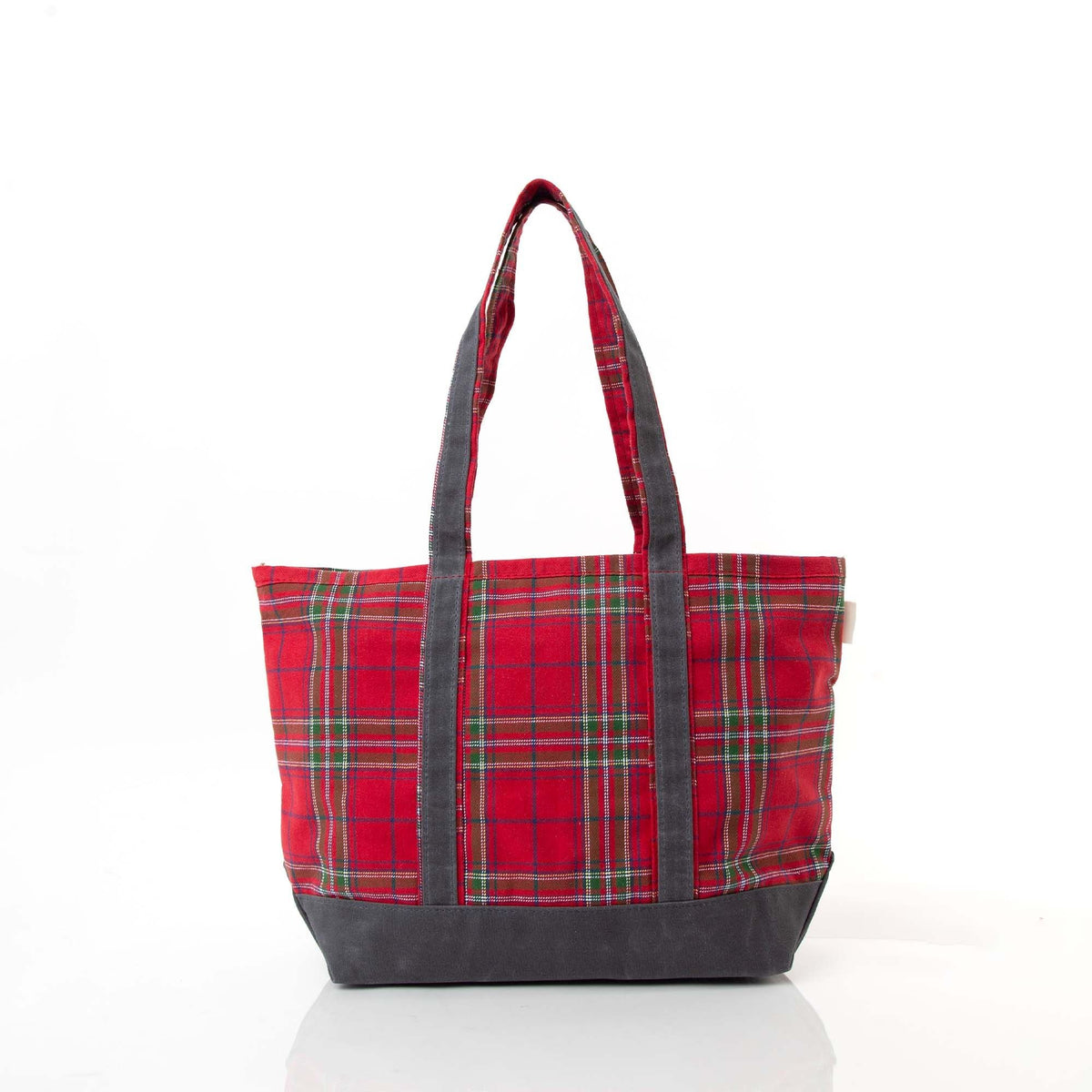 Plaid with Slate Waxed Trim Medium Tote - Red