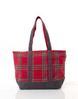 Plaid with Slate Waxed Trim Medium Tote - Red