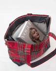 Plaid with Slate Waxed Trim Medium Tote - Red