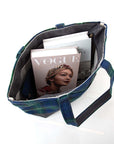 Plaid with Slate Waxed Trim Medium Tote - Blue