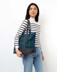 Plaid with Slate Waxed Trim Medium Tote - Blue