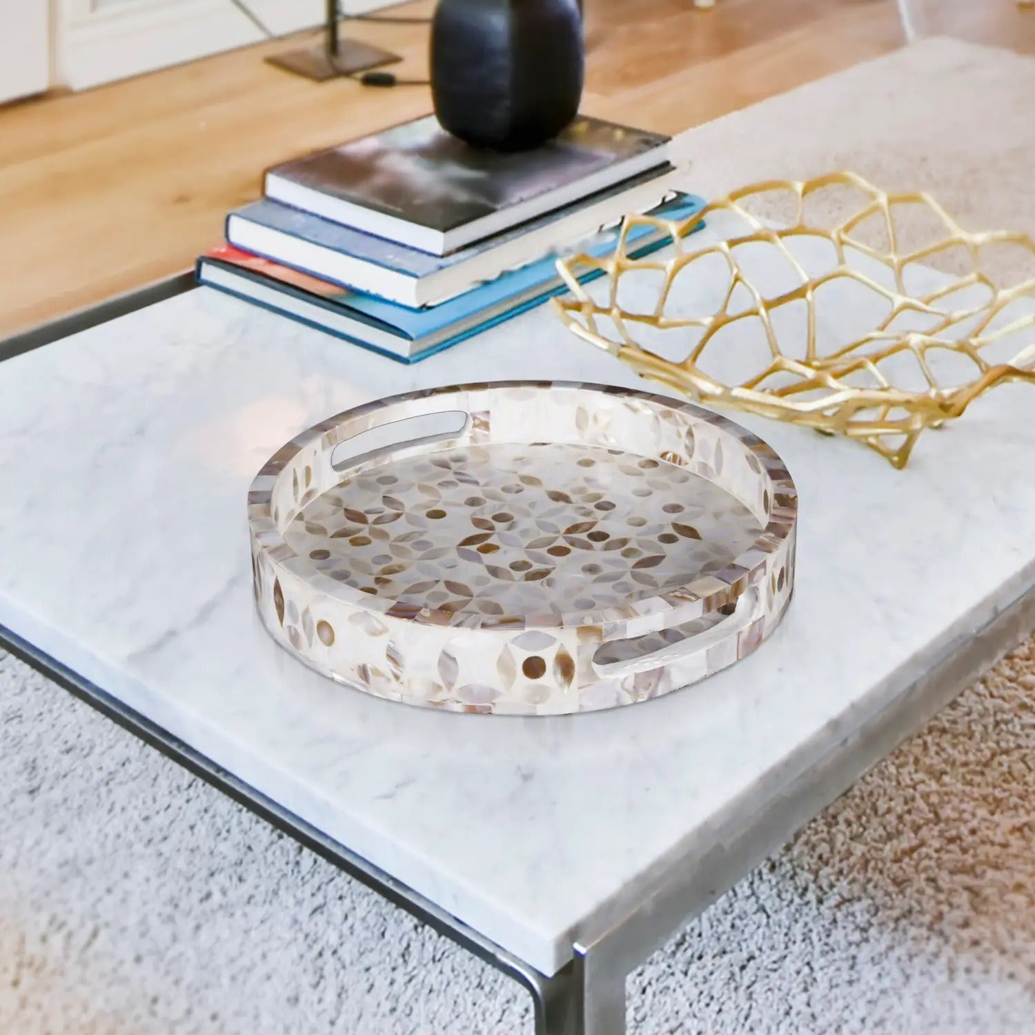 Mother of Pearl Ottoman Tray Decorative Serving 12x12